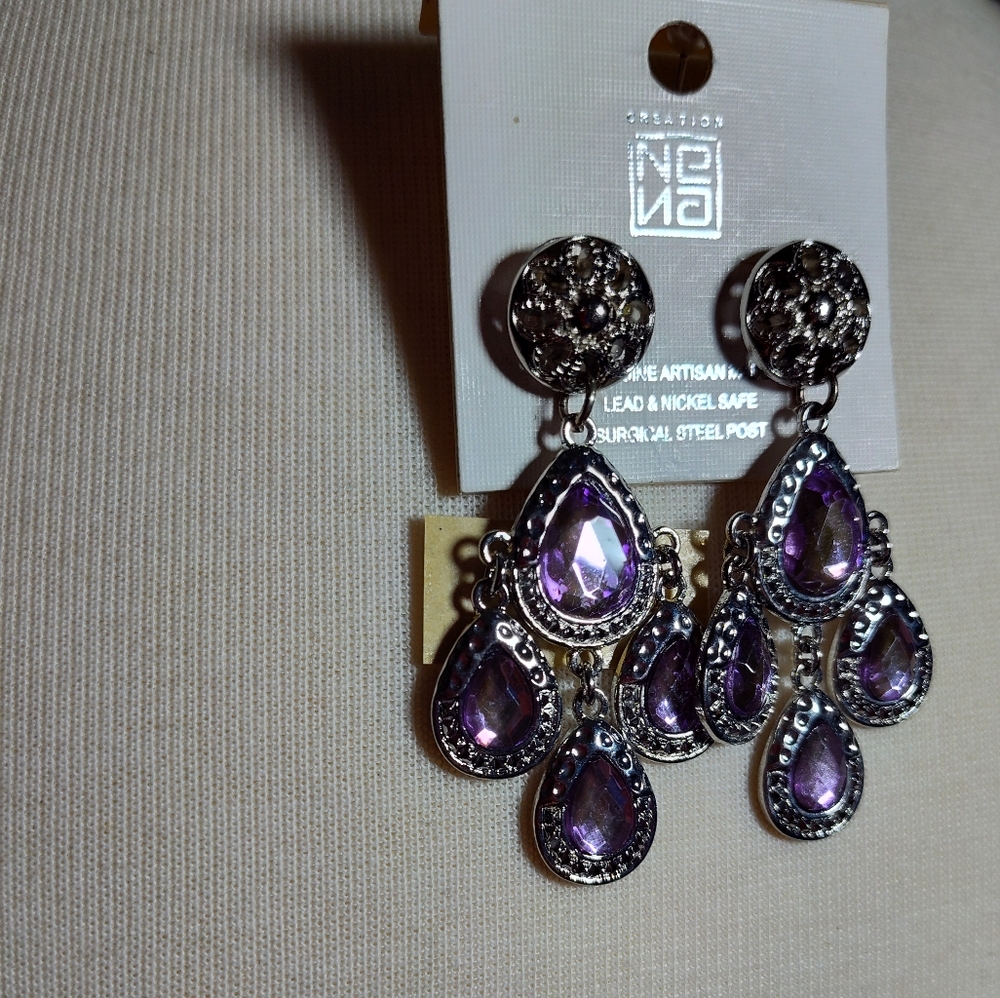 Nina Silver and Purple Chandelier Earrings
